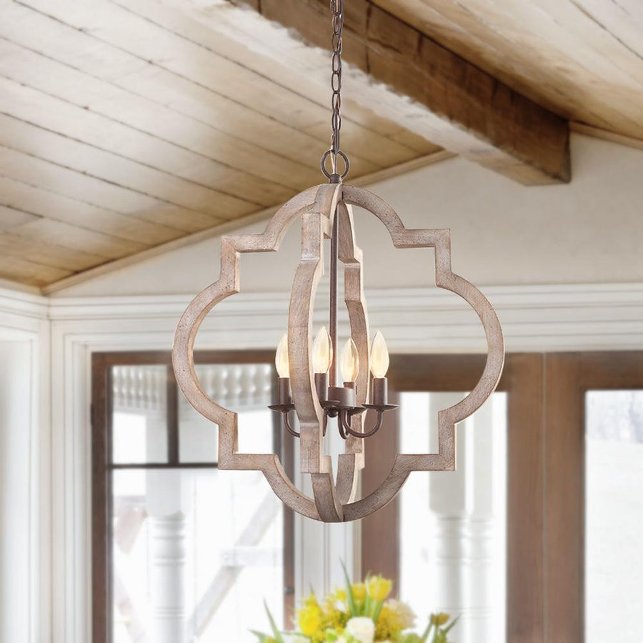 Farmhouze Light-4-Light Farmhouse Rustic Round Lantern Pendant-Chandelier--