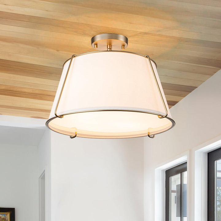 Farmhouze Light-4-Light Linen Drum Semi Flush Ceiling Light-Ceiling Light-Brass-