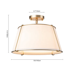 Farmhouze Light-4-Light Linen Drum Semi Flush Ceiling Light-Ceiling Light-Brass-