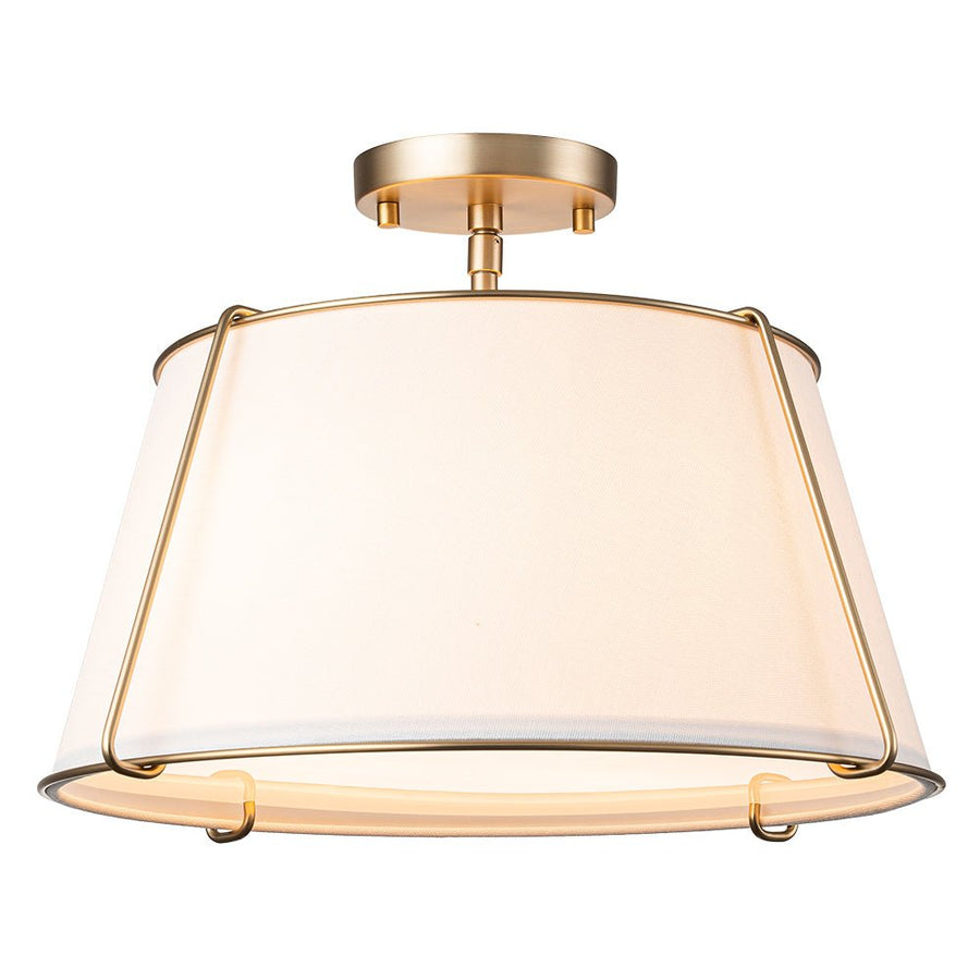 Farmhouze Light-4-Light Linen Drum Semi Flush Ceiling Light-Ceiling Light-Brass-