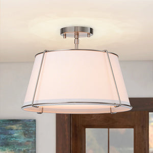 Farmhouze Light-4-Light Linen Drum Semi Flush Ceiling Light-Ceiling Light-Nickel (Pre-Order)-