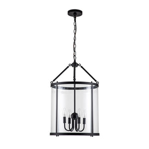 Farmhouze Light-4-Light Vintage Glass Cylinder Lantern Pendant Light-Pendant-Black-
