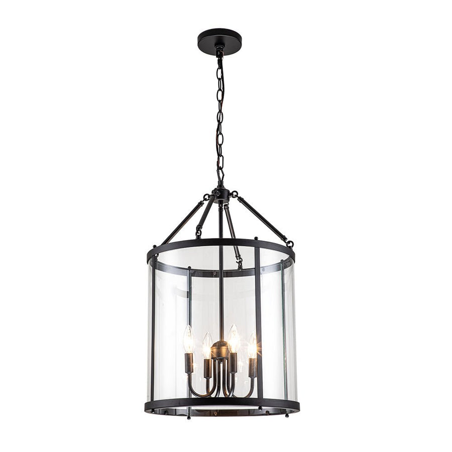 Farmhouze Light-4-Light Vintage Glass Cylinder Lantern Pendant Light-Pendant-Black-