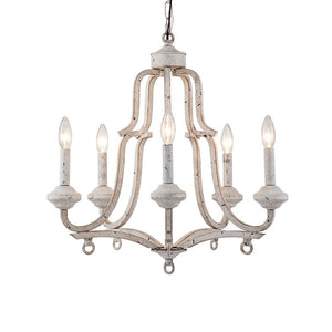 Farmhouze Light-5-Light Antique White Candle Style Lantern Chandelier -Chandelier--