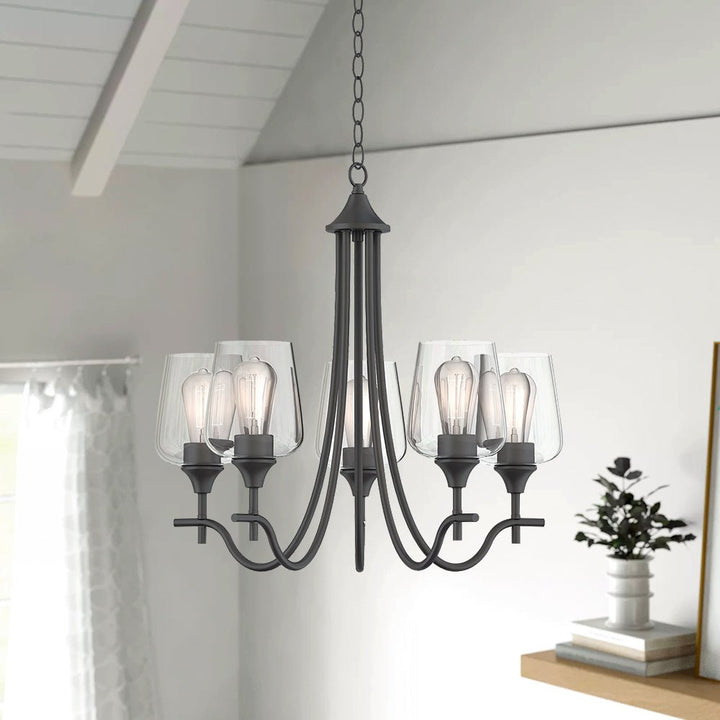 Farmhouze Light-5-Light Clear Glass Candle Style Chandelier-Chandelier-Black-