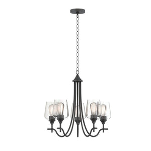 Farmhouze Light-5-Light Clear Glass Candle Style Chandelier-Chandelier-Nickel-