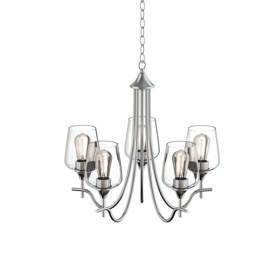 Farmhouze Light-5-Light Clear Glass Candle Style Chandelier-Chandelier-Nickel-