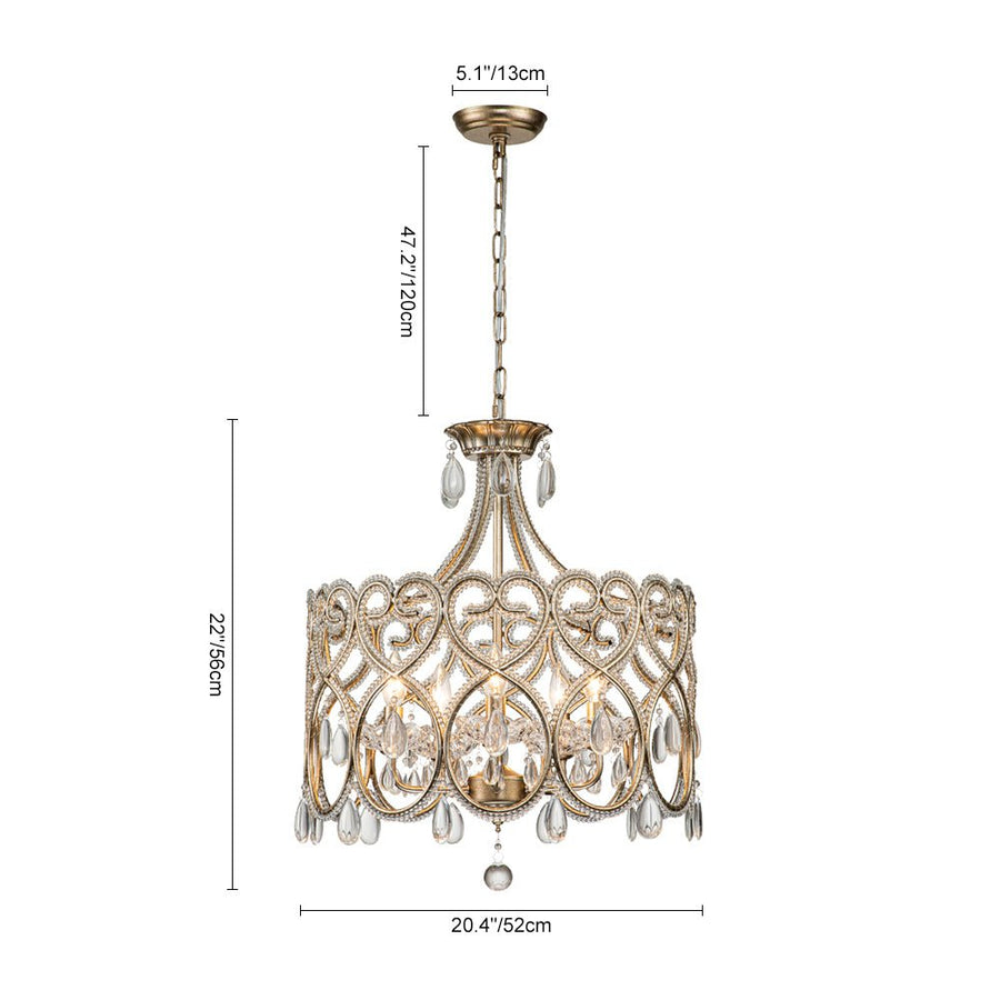 Farmhouze Light-5-Light French Farmhouse Drum Crystal Chandelier-Chandelier-Silver-Gold-