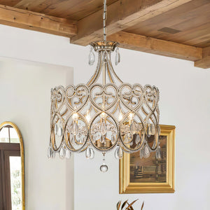 Farmhouze Light-5-Light French Farmhouse Drum Crystal Chandelier-Chandelier-Silver-Gold-