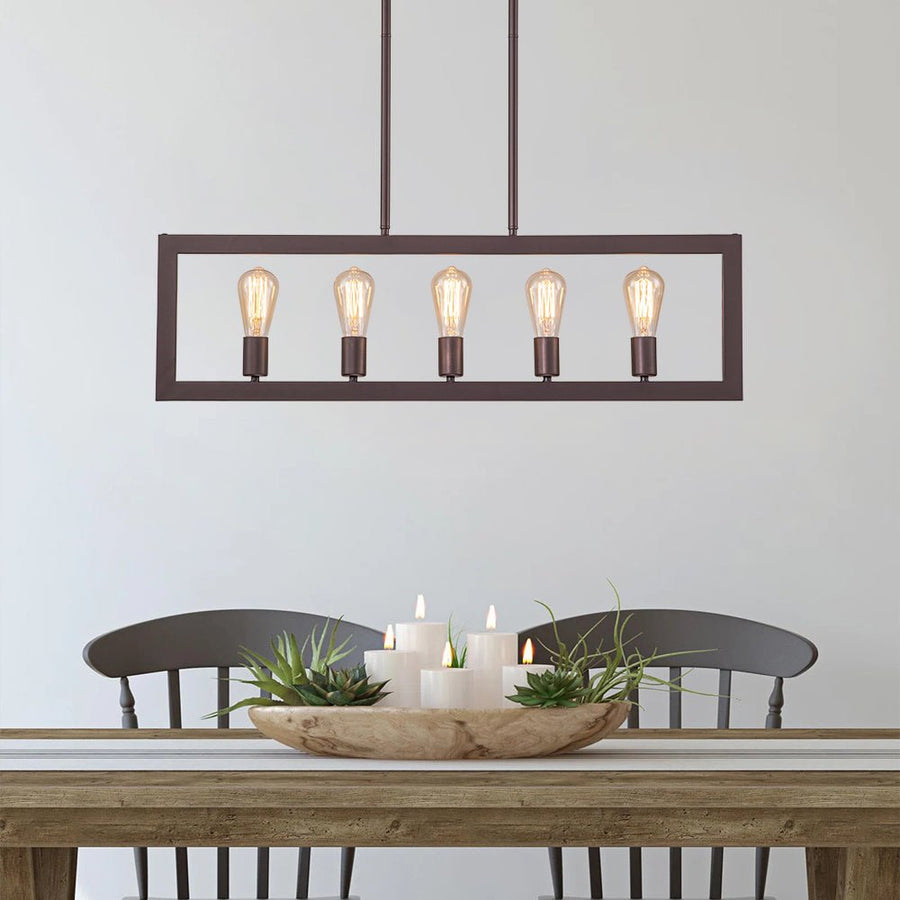 Farmhouze Light-5-Light Industrial Metal Rectangle Frame Kitchen Island Pendant-Chandelier-Oil Rubbed Bronze-5-Light