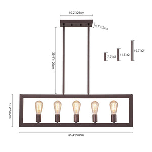 Farmhouze Light-5-Light Industrial Metal Rectangle Frame Kitchen Island Pendant-Chandelier-Wood-like-5-Light