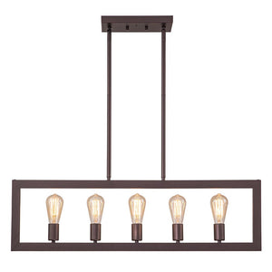 Farmhouze Light-5-Light Industrial Metal Rectangle Frame Kitchen Island Pendant-Chandelier-Wood-like-5-Light