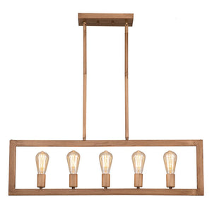 Farmhouze Light-5-Light Industrial Metal Rectangle Frame Kitchen Island Pendant-Chandelier-Wood-like-5-Light