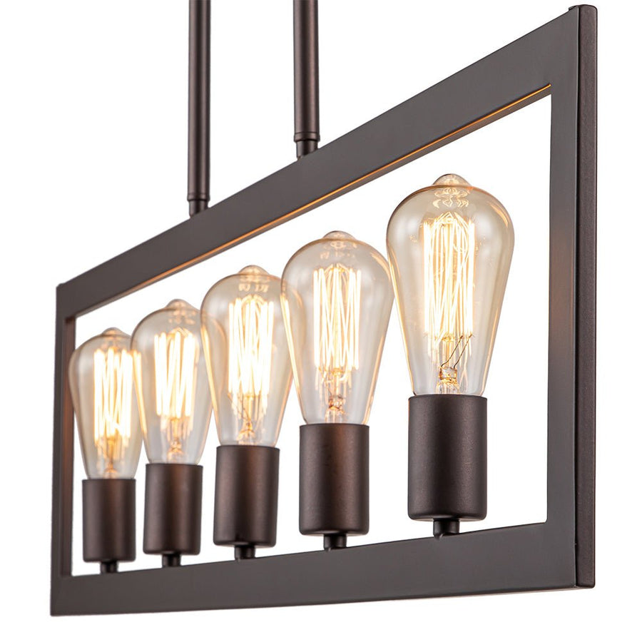 Farmhouze Light-5-Light Industrial Metal Rectangle Frame Kitchen Island Pendant-Chandelier-Wood-like-5-Light