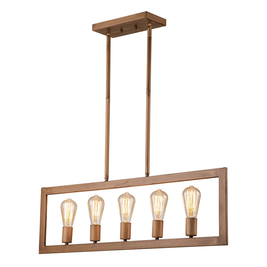 Farmhouze Light-5-Light Industrial Metal Rectangle Frame Kitchen Island Pendant-Chandelier-Wood-like-5-Light