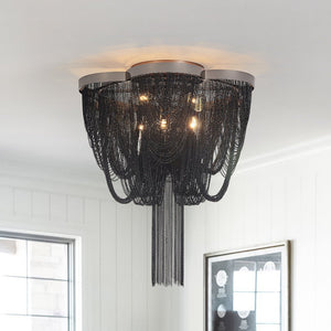 Farmhouze Light-5-Light Statement Draped Chain Flush Mount Ceiling Light-Ceiling Light-5-Light-Black