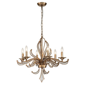 Farmhouze Light-6-Light Crystal Bead Vintage Metal Empire Candle Chandelier-Chandelier-6-Light-