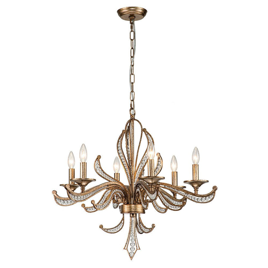 Farmhouze Light-6-Light Crystal Bead Vintage Metal Empire Candle Chandelier-Chandelier-6-Light-