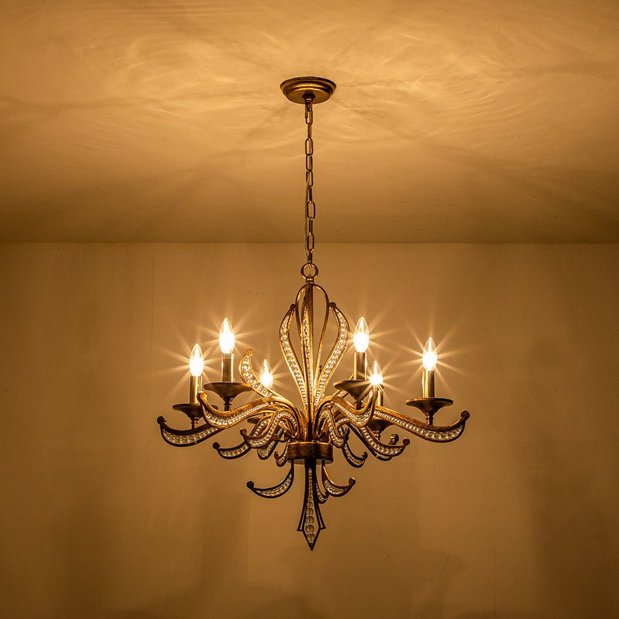 Farmhouze Light-6-Light Crystal Bead Vintage Metal Empire Candle Chandelier-Chandelier-6-Light-