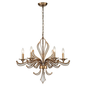 Farmhouze Light-6-Light Crystal Bead Vintage Metal Empire Candle Chandelier-Chandelier-6-Light-
