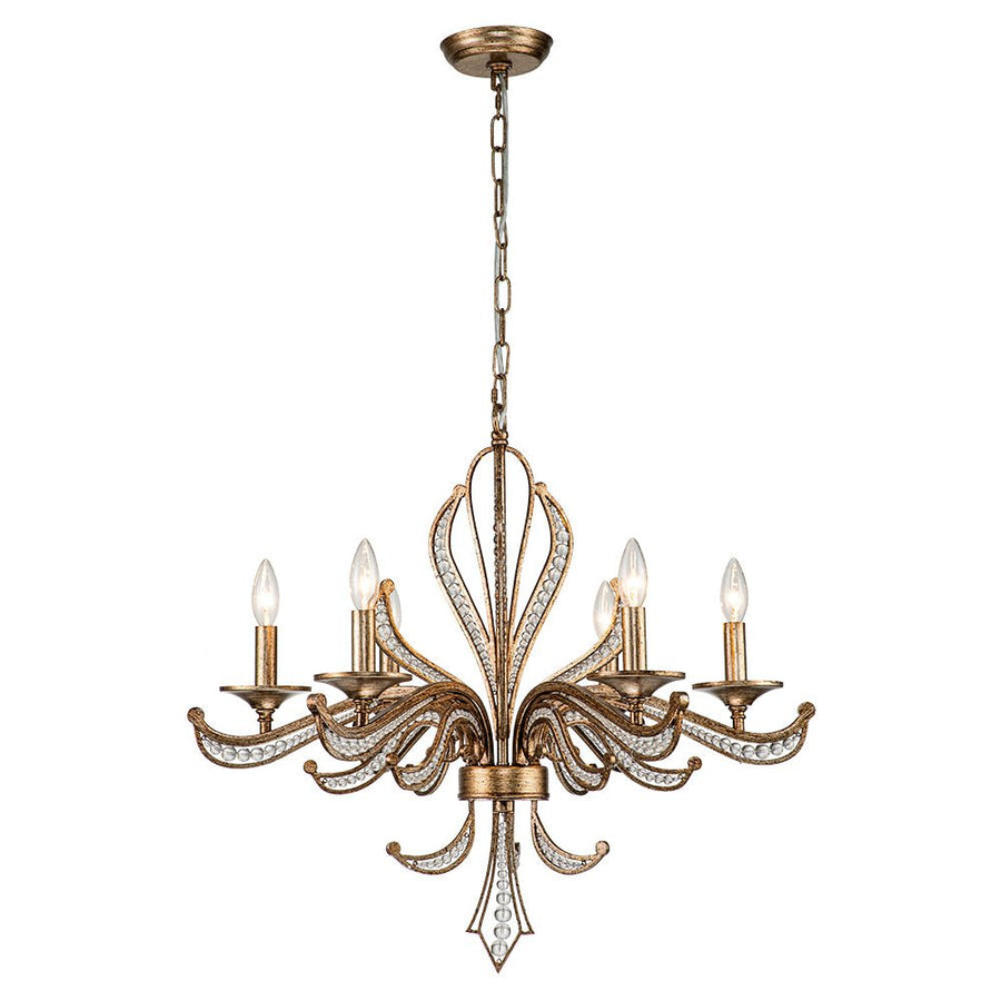 Farmhouze Light-6-Light Crystal Bead Vintage Metal Empire Candle Chandelier-Chandelier-6-Light-