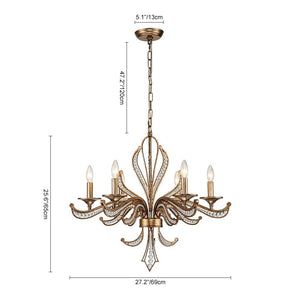 Farmhouze Light-6-Light Crystal Bead Vintage Metal Empire Candle Chandelier-Chandelier-6-Light-