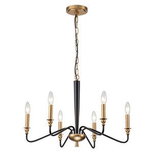 Farmhouze Light-6-Light Farmhouse Metal Candle Style Chandelier-Chandelier-Black+Brass-