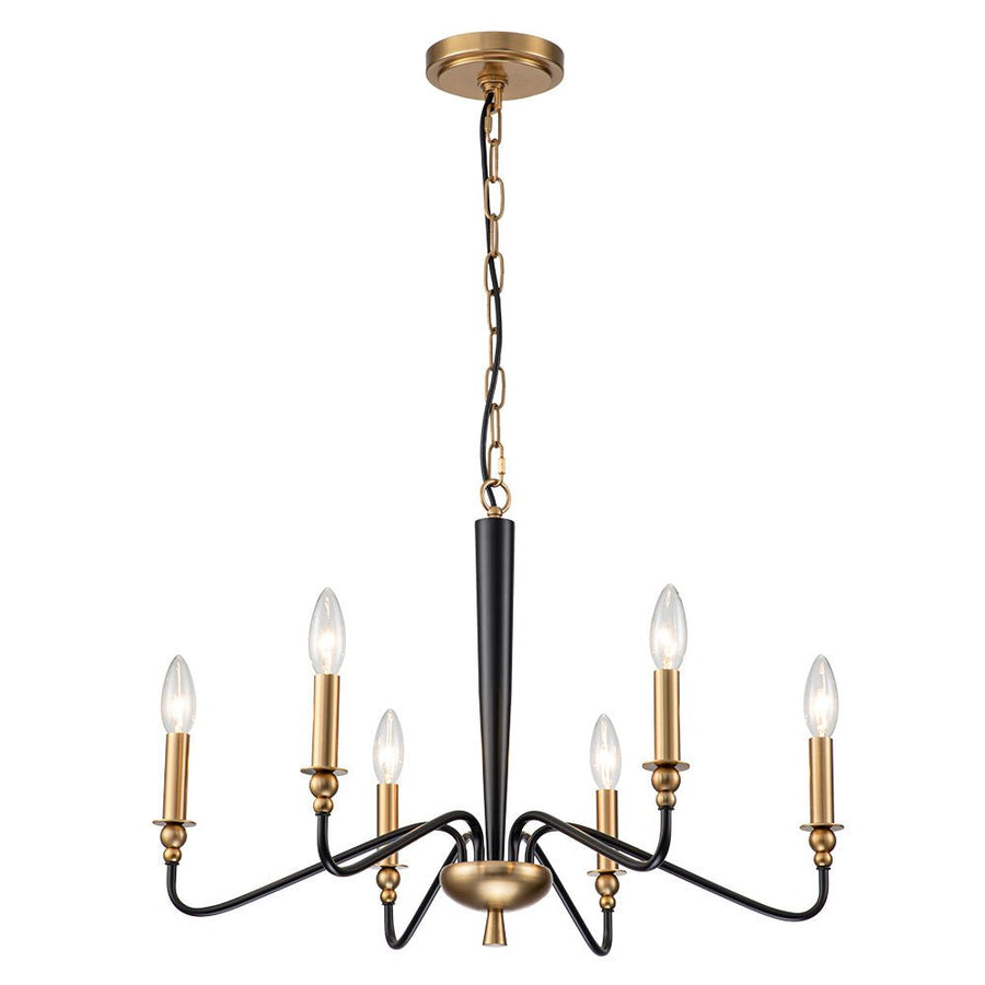 Farmhouze Light-6-Light Farmhouse Metal Candle Style Chandelier-Chandelier-Black+Brass-