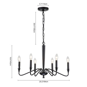 Farmhouze Light-6-Light Farmhouse Metal Candle Style Chandelier-Chandelier-Black+Brass-