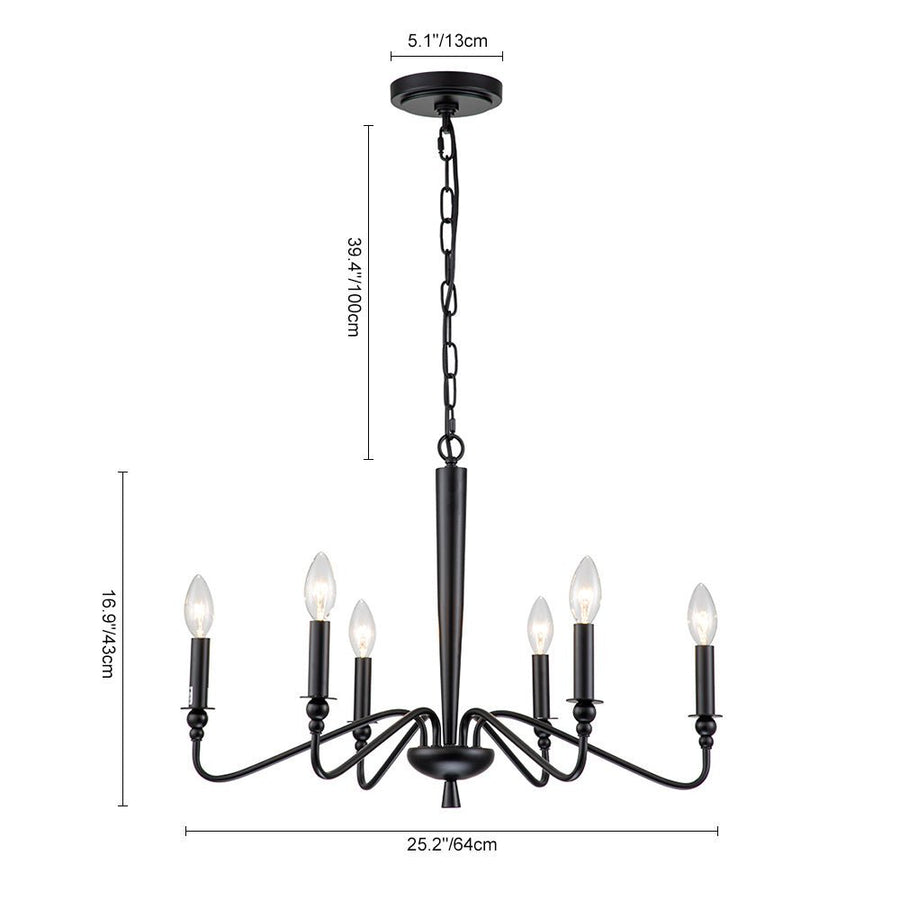 Farmhouze Light-6-Light Farmhouse Metal Candle Style Chandelier-Chandelier-Black+Brass-