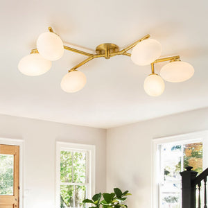 Farmhouze Light-6-Light Opal Glass Globe Branch Ceiling Light-Ceiling Light-Gold-6-Light