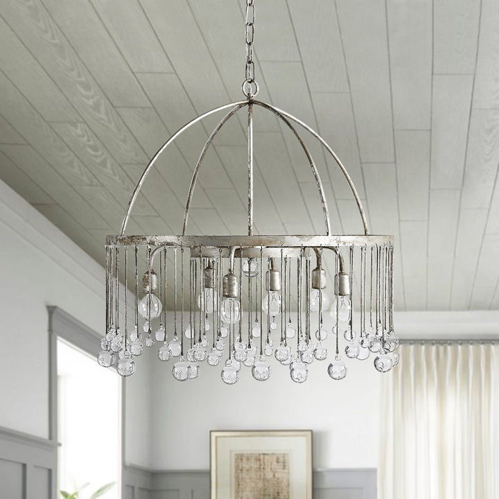 Farmhouze Light-6-Light Round Antique Silver Crystal Chandelier-Chandelier-Silver-6-Light