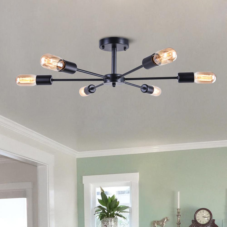 Farmhouze Light-6-Light Semi Flush Sputnik Light-Ceiling Light-Black-