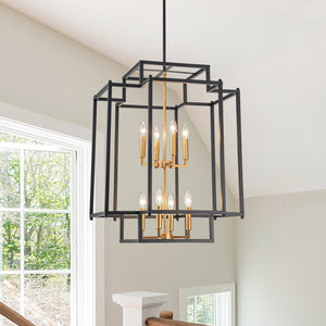 Farmhouze Light-8-Light Farmhouse Tiered Square Lantern Chandelier-Chandelier--