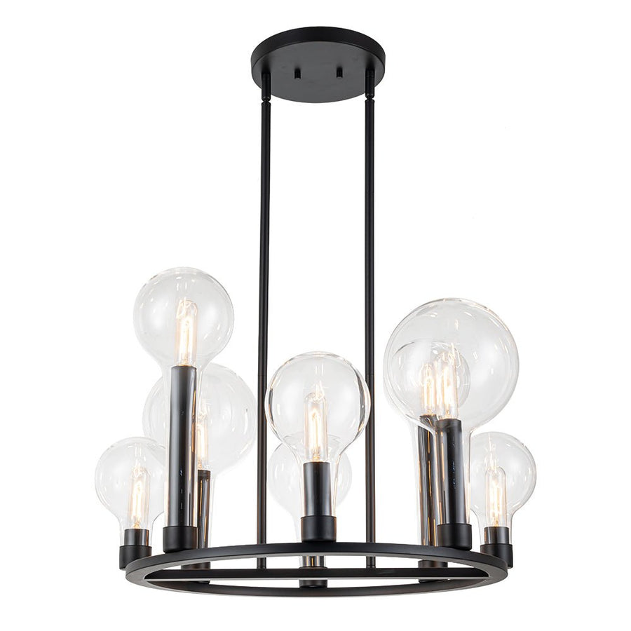 Farmhouze Light-8-Light Glass Tapered Long Globe Wagon Wheel Chandelier-Chandelier-Black-8-Light