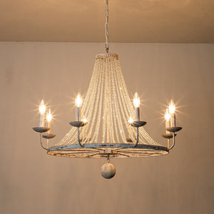 Farmhouze Light-8-Light Rustic White Candle Crystal Wagon Wheel Chandelier-Chandelier--