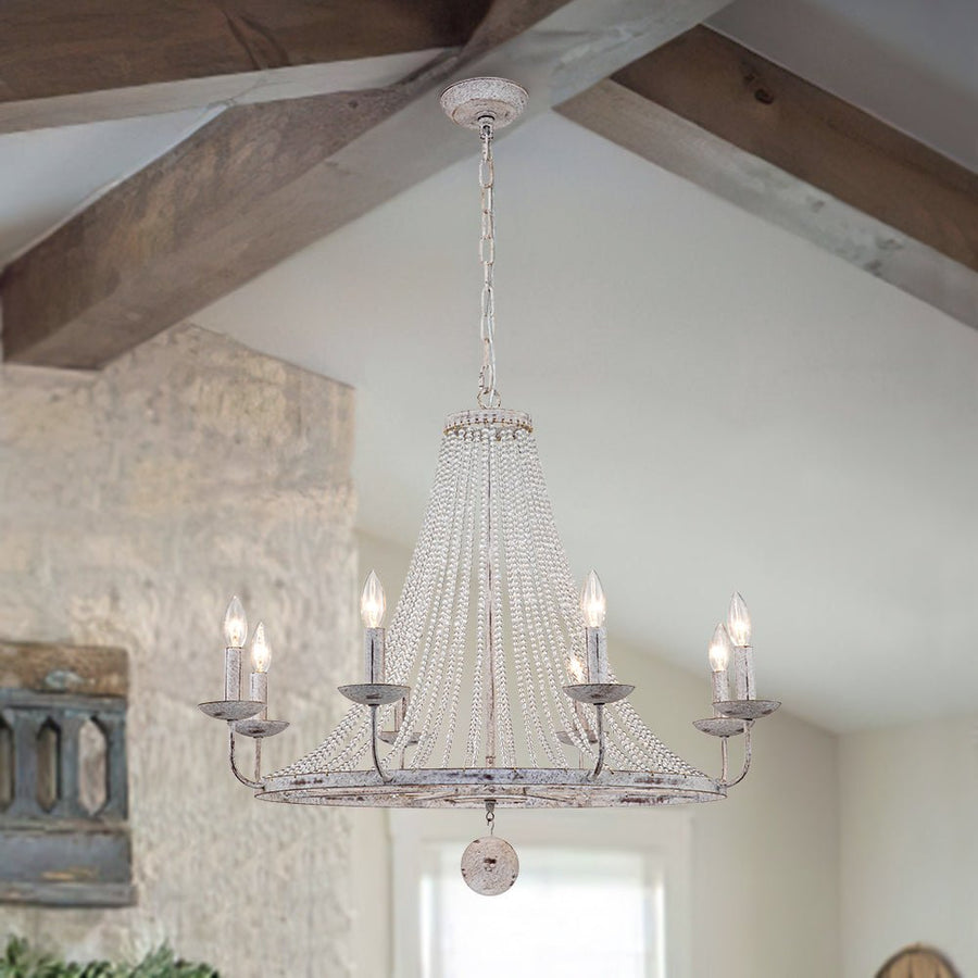 Farmhouze Light-8-Light Rustic White Candle Crystal Wagon Wheel Chandelier-Chandelier--