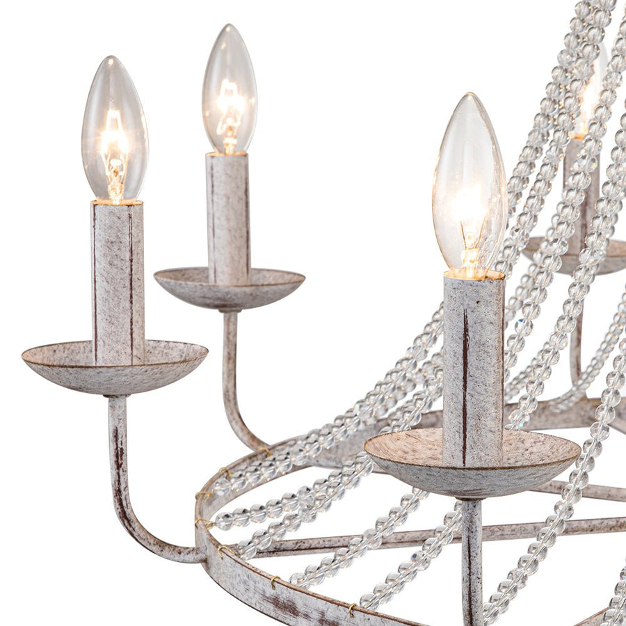 Farmhouze Light-8-Light Rustic White Candle Crystal Wagon Wheel Chandelier-Chandelier--