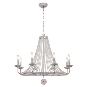 Farmhouze Light-8-Light Rustic White Candle Crystal Wagon Wheel Chandelier-Chandelier--