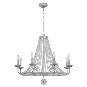 Farmhouze Light-8-Light Rustic White Candle Crystal Wagon Wheel Chandelier-Chandelier--