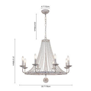 Farmhouze Light-8-Light Rustic White Candle Crystal Wagon Wheel Chandelier-Chandelier--