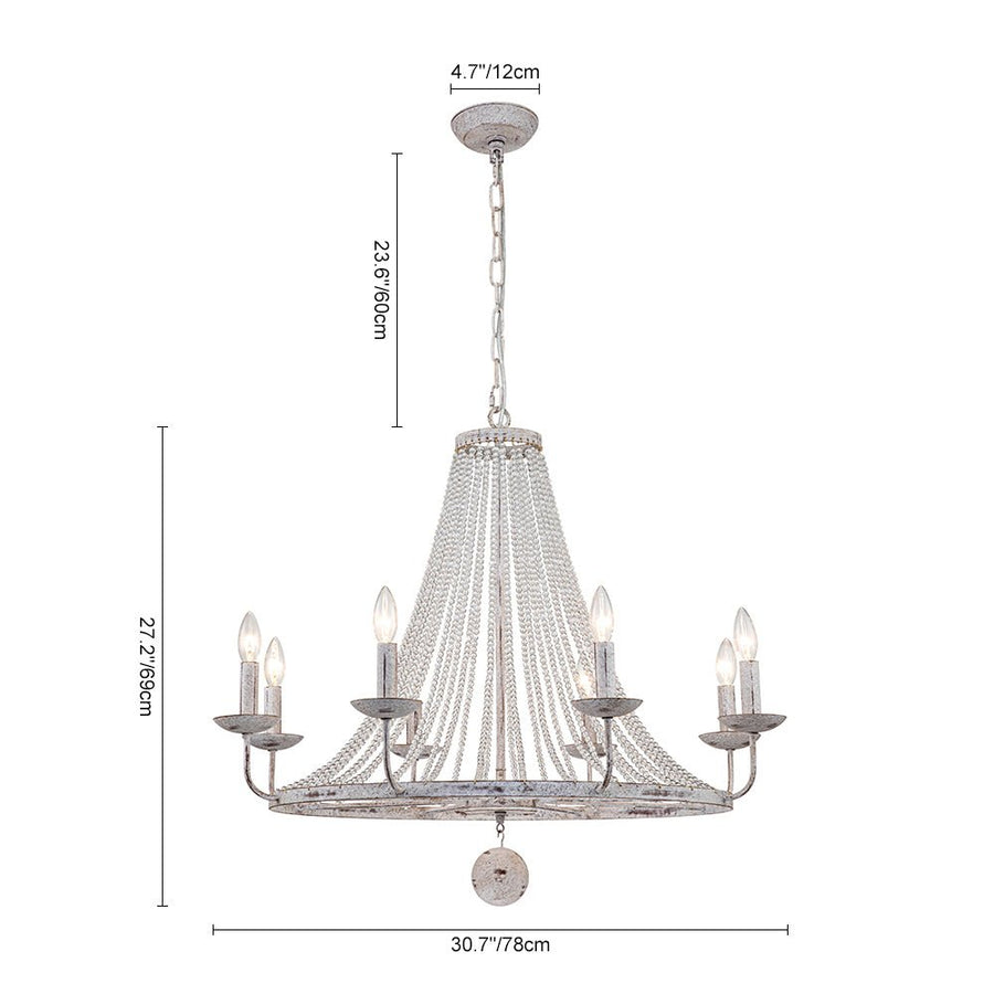 Farmhouze Light-8-Light Rustic White Candle Crystal Wagon Wheel Chandelier-Chandelier--