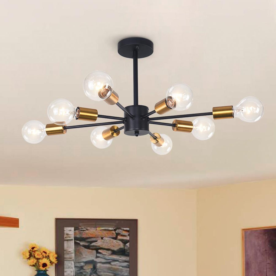 Farmhouze Light-8-Light Semi Flush Sputnik Light-Ceiling Light-Black and Gold-