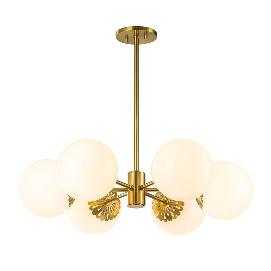 Farmhouze Light-Aged Brass Sputnik Milky Glass Globe Chandelier-Chandelier-6-Light-