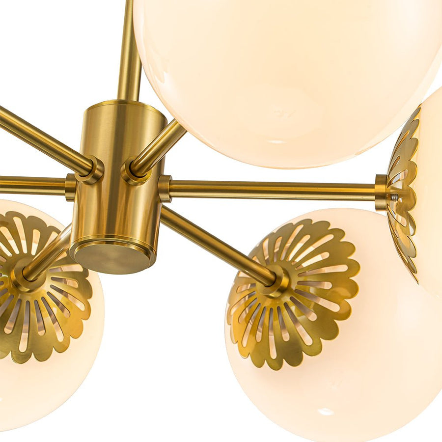 Farmhouze Light-Aged Brass Sputnik Milky Glass Globe Chandelier-Chandelier-6-Light-