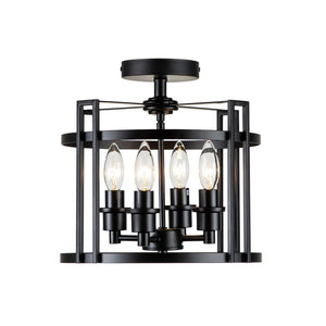 Farmhouze Light-Black Lantern Drum Semi Flush Mount-Ceiling Light--