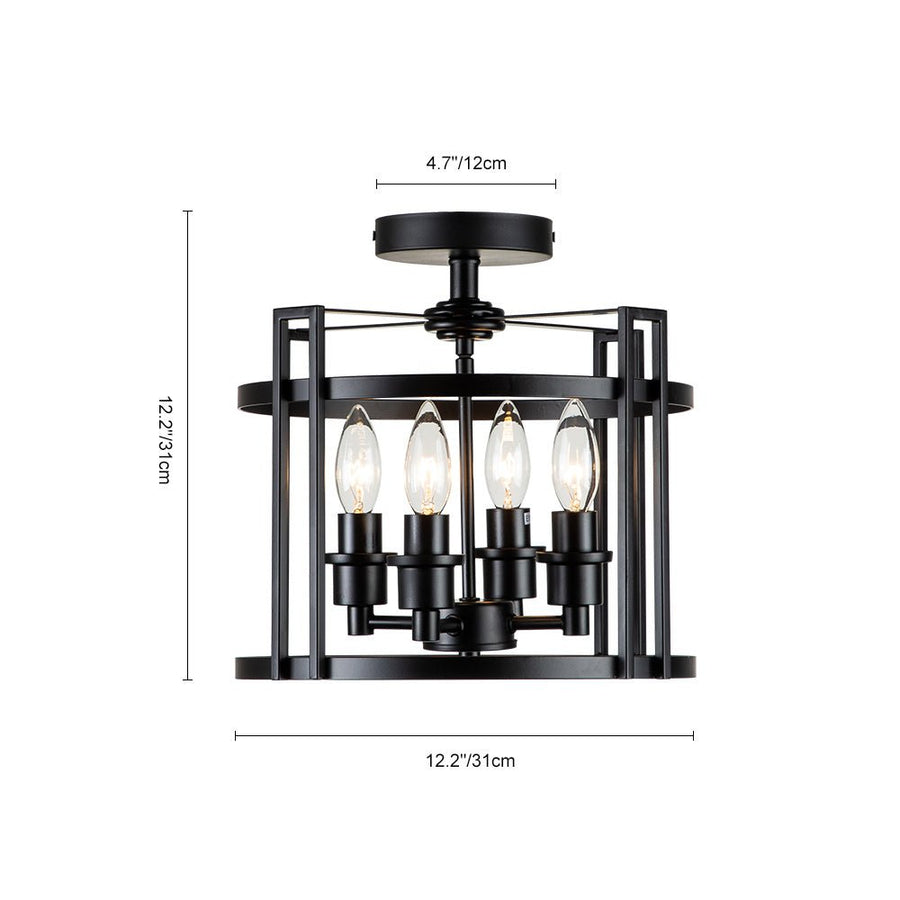 Farmhouze Light-Black Lantern Drum Semi Flush Mount-Ceiling Light--