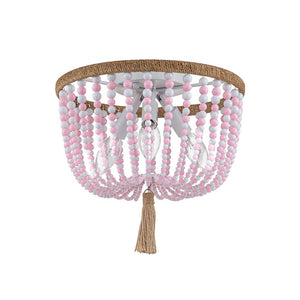 Farmhouze Light-Bohemian Bowl Bead Flush Mount-Ceiling Light-Creamy Wood Beads-