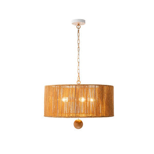 Farmhouze Light-Boho Farmhouse 4-light Rope Drum Pendant Light-Chandelier-4-Light-Brown