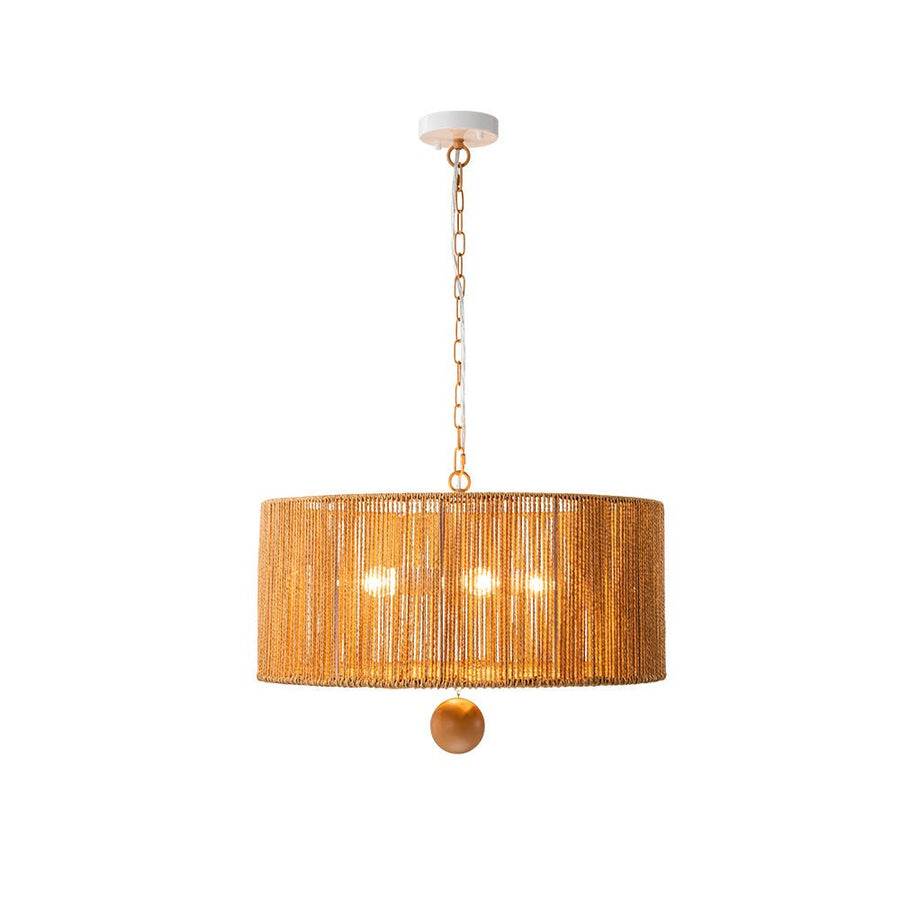 Farmhouze Light-Boho Farmhouse 4-light Rope Drum Pendant Light-Chandelier-4-Light-Brown